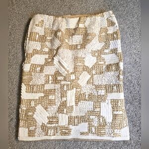 Sequin White Beige Taupe Embroidered Skirt Deadstock Unique Rare Chic